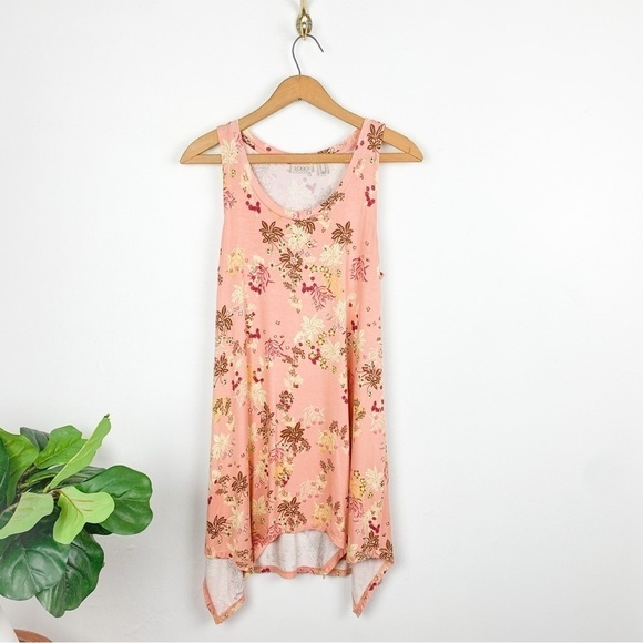 Logo Lori Goldstein Pink Floral Stretch Knit Flowy Tank Top Sz S - Picture 1 of 5